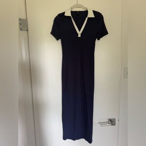 Navy ribbed short sleeve tank dress